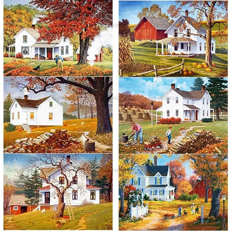 Картина для рукоделия искусство бриллиантовая картина Осенний вид полная