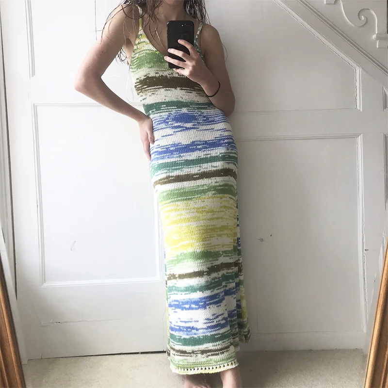 

2021 New Summer Bodycon Knit Y2K Women Dress Backless Sleeveless Sundress Strap Beach Party Sexy Midi Maxi Dresses Femme Robe