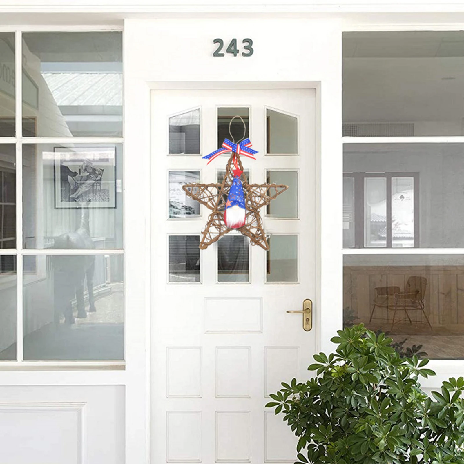 

Rattan Wicker Star American Independence Day Vine Wreath for Front Door , 40x30cm