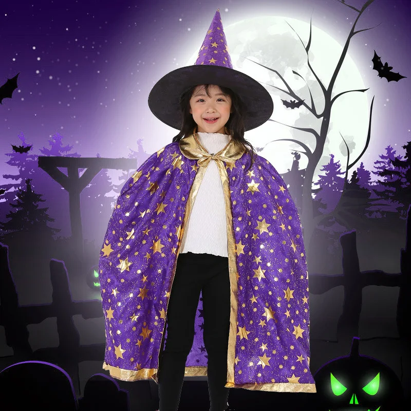 Halloween Christmas Witch Wizard Cloak with Hat Cosplay Set Costumes Party Clothes for Kids Children Girls Boys IK88 |