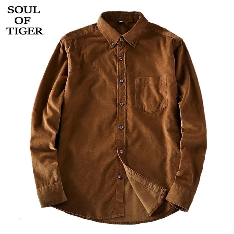 Мужская хлопковая рубашка SOUL OF TIGER Повседневная Свободная винтажная в Корейском
