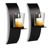 2sets wedding arch modern candlestick easy install birthday gift spa with glass cup candle holder wall sconce iron art black