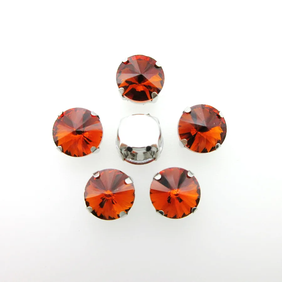 A06 Tea color Серебряные коготь настройки 7 размеров блестящие круглые Rivoli Форма стекло Кристалл Стразы flatback пришить стразы обувь, одежда отделка diy - Цвет: A06 Tea color