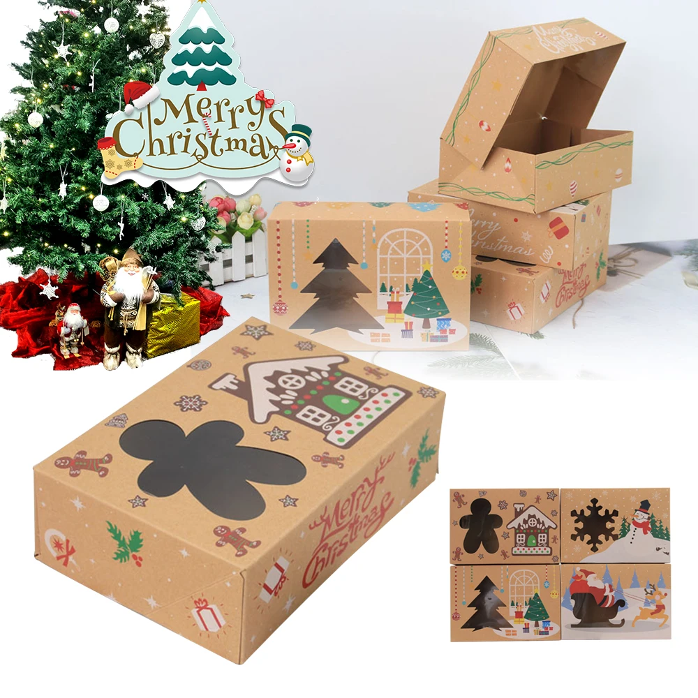 

Подарочная упаковочная коробка из крафт-бумаги вечерние, шоколада, конфет, печенья, торта, печенья, выпечки, креативные рождественские и новогодние подарочные коробки
