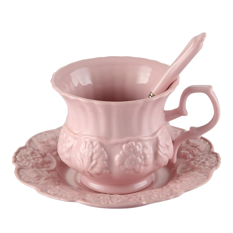

BOUSSAC Pink Ceramic Tea Set Retro Porcelain Tea Cup Pot British Floral Teapot Mug Cafe Teatime Coffee Cup Dropshipping