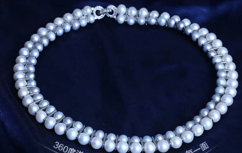 

classic 7-10mm south sea round white grey pearl necklace 18inch