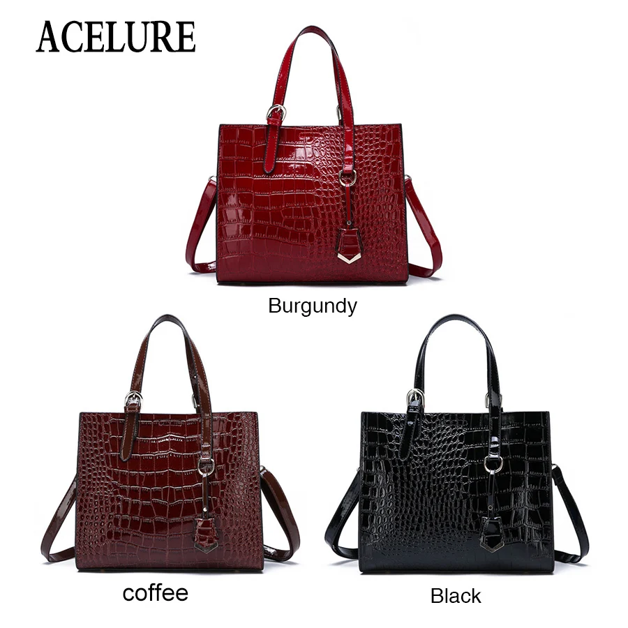 

ACELURE Ladies Messenger Bags All-Match Handbag Alligator PU Leather Shoulder Bags For Women Solid Color High-Capacity Beautiful