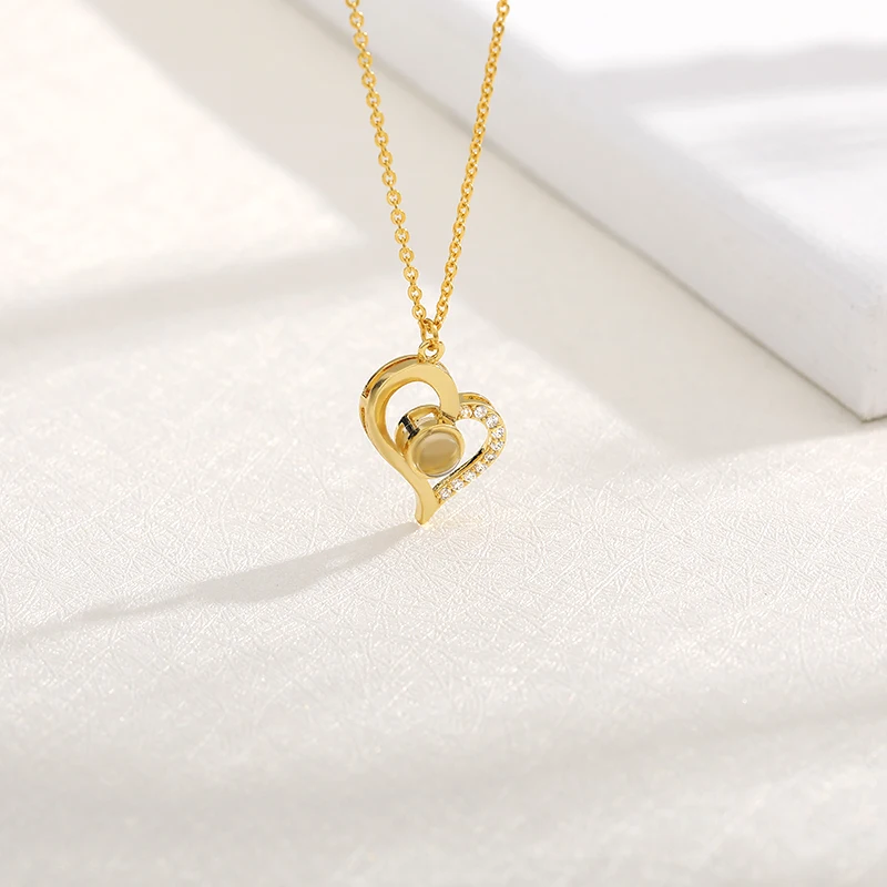 

I Love You In 100 Languages Necklace Micro Engraving Light Projection Love Pendant Necklace Female Jewelry Gift Christmas Gift