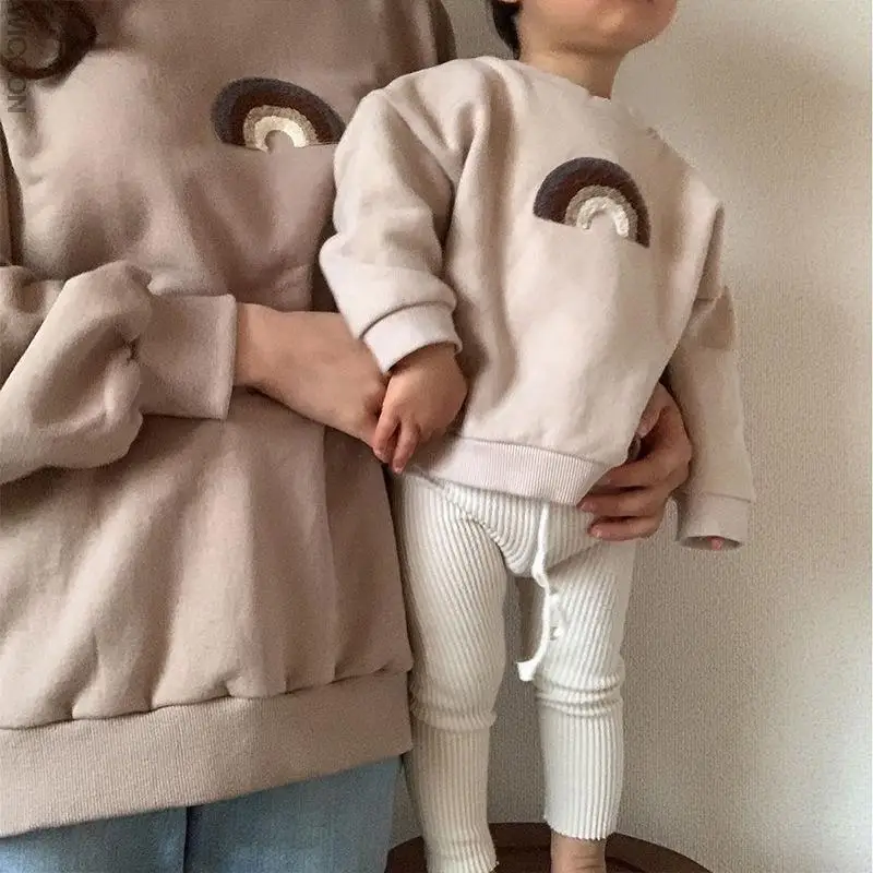 

2022 Autumn New Family outfit Rainbow Hoodlies Mother And Daughter Clothes Casual Sweatshirts Famliy Look