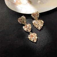 ustar bling crystal hearts drop earring for women asymmetric dangle earring statement fashion wedding jewelry gifts