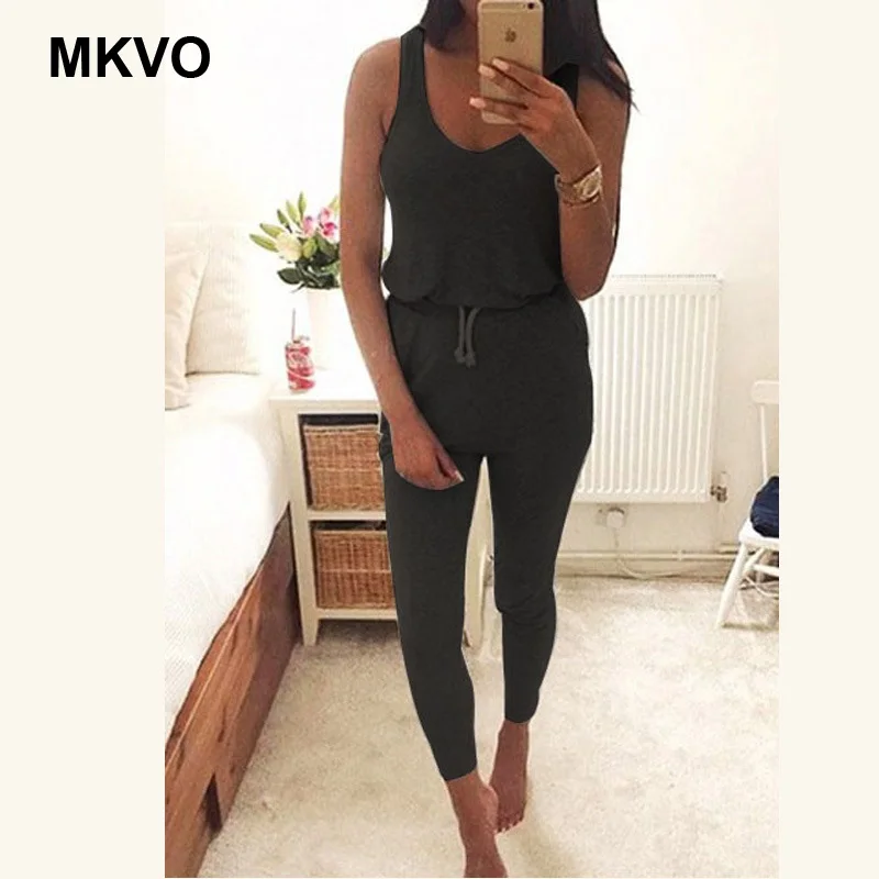 Комбинезон женский хлопковый без рукавов на шнуровке весна-лето |