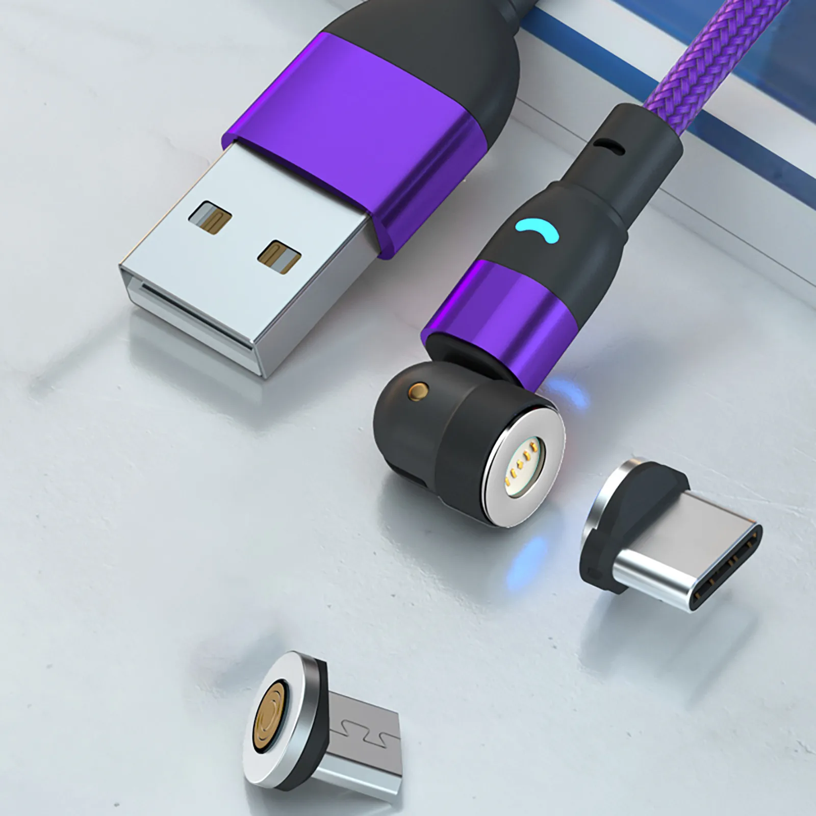 Кабель Micro USB 540 ° 3A для быстрой зарядки телефона планшета вращающийся магнитный