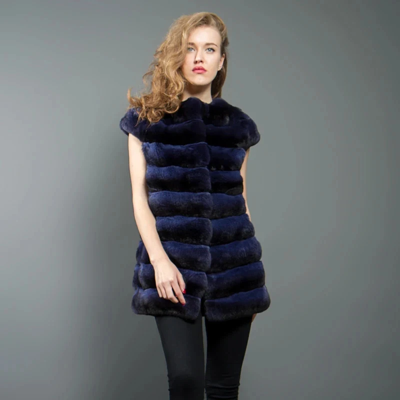 FURSARCAR 2021 Luxury Female Real Rex Rabbit Fur Coat Thick Warm Winter Women Genuine Natural Rabbit Fur Vest  Chinchilla Jacket
