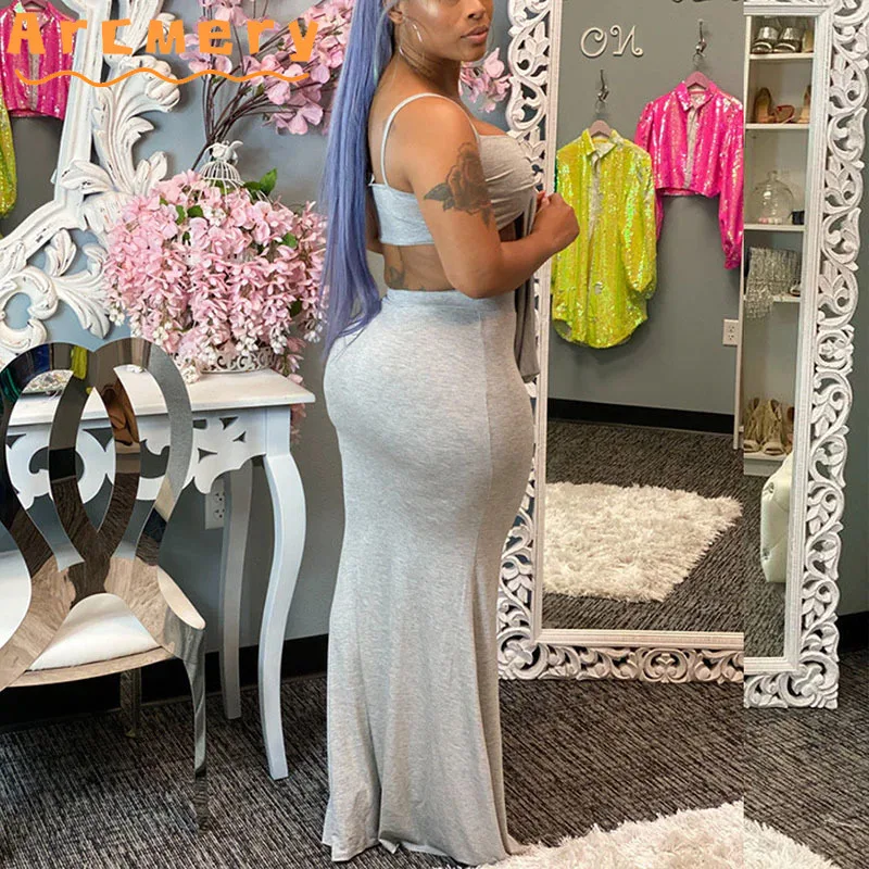 

2 Pieces Sets Women Strapless Bowknot Design Sleeveless Top & Bodycon Maxi Skirts