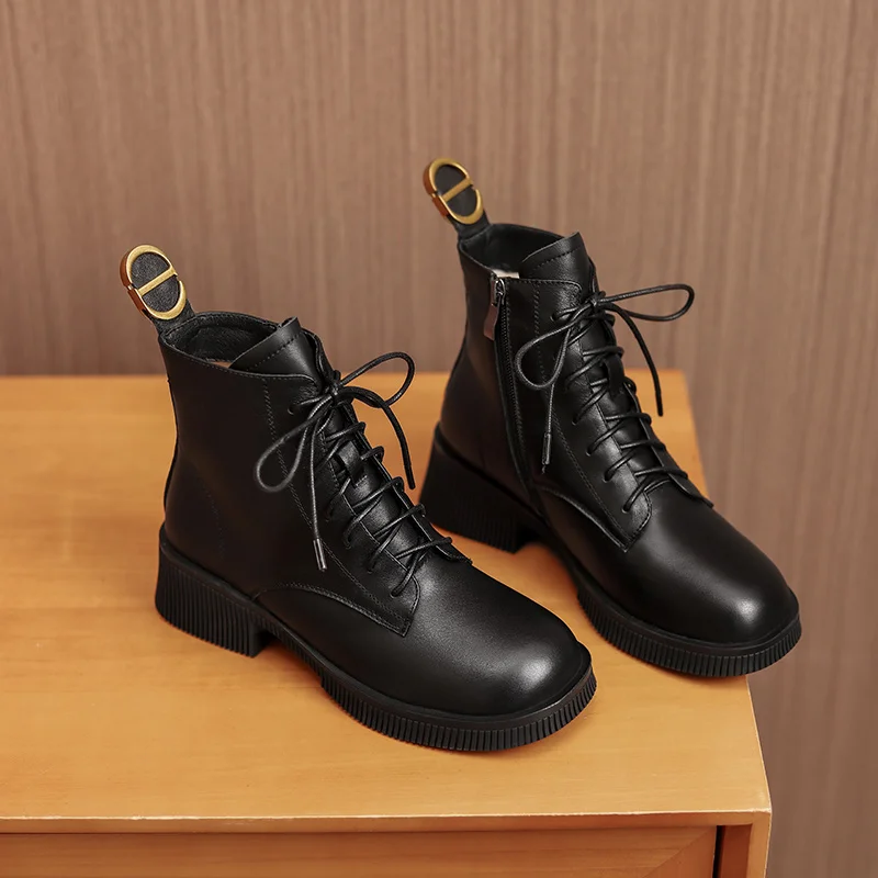 

QZYERAI Women Winter Boots Genuine Leather 2021 New Fashion Natural Wool Warm Martin Boots Women Thick-soled Women's Ankle Boots