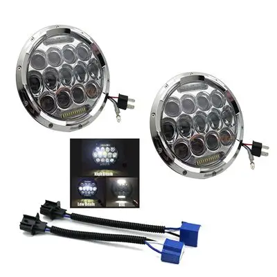 75w chrome 2X7 дюймов круглый светодиодный фары проекционный комплект фар для Jeep Wrangler JK TJ LJ lada niva 4x4 suzuki samurai Hummer H1 H2 - Цвет: 75w chrome
