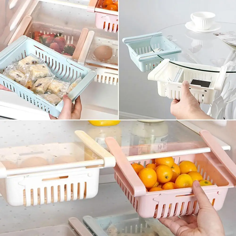 

Refrigerator Organizer Drawer Basket Refrigerator Adjustable Spacer Pull-out Rack Drawers Fresh Layer Storage L2L8