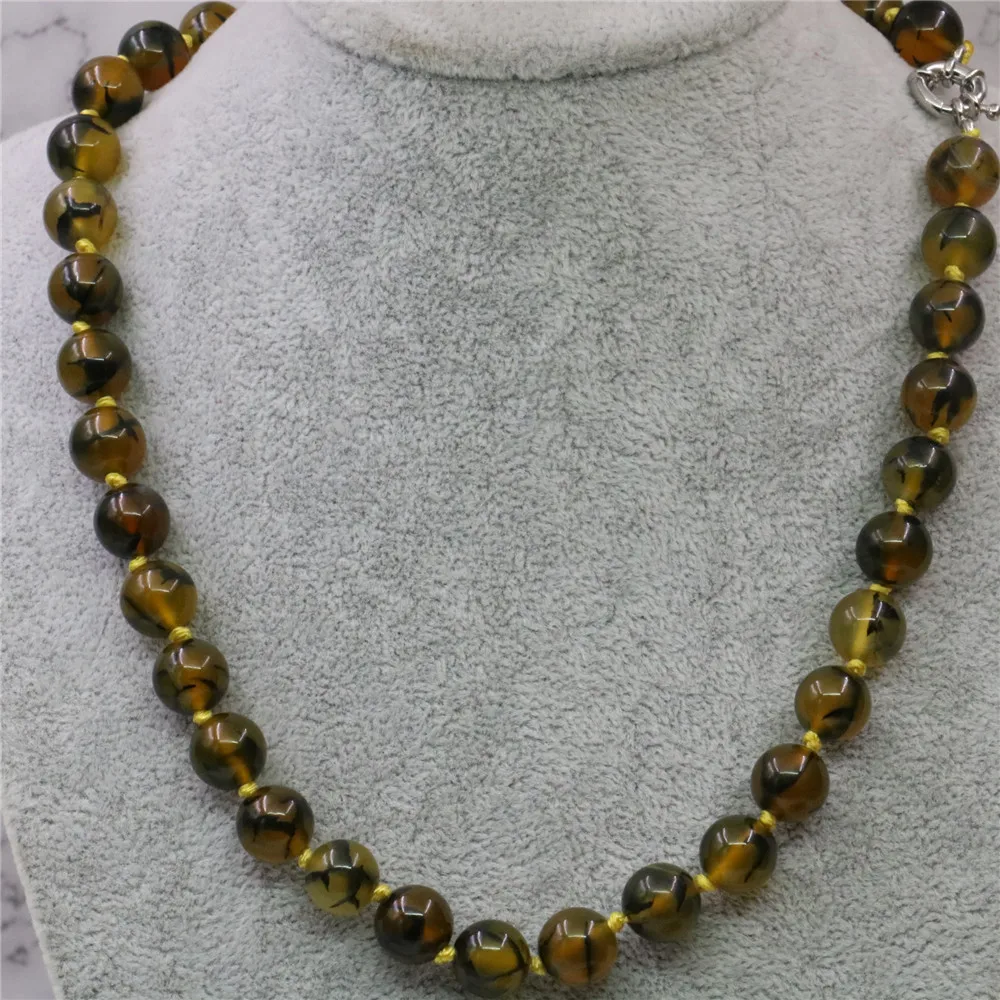 Цепочка Женская из натурального камня с агатом желтого дракона 8/10/12 мм 18 дюймов