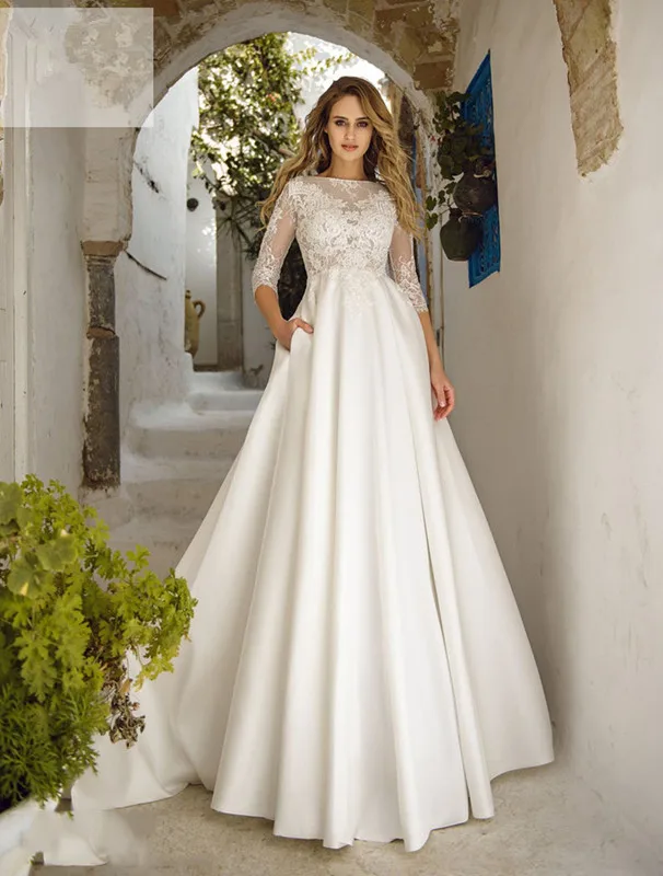 

Мусульманское свадебное платье в стиле бохо с рукавом 3/4