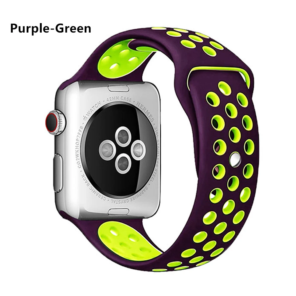 Спортивный ремешок для apple watch band 4 5 42 мм/38 мм iwatch band 44 мм/40 мм ремешок силиконовый браслет дышащий ремешок для часов серии 5 4 3 2 - Цвет ремешка: purple green 5