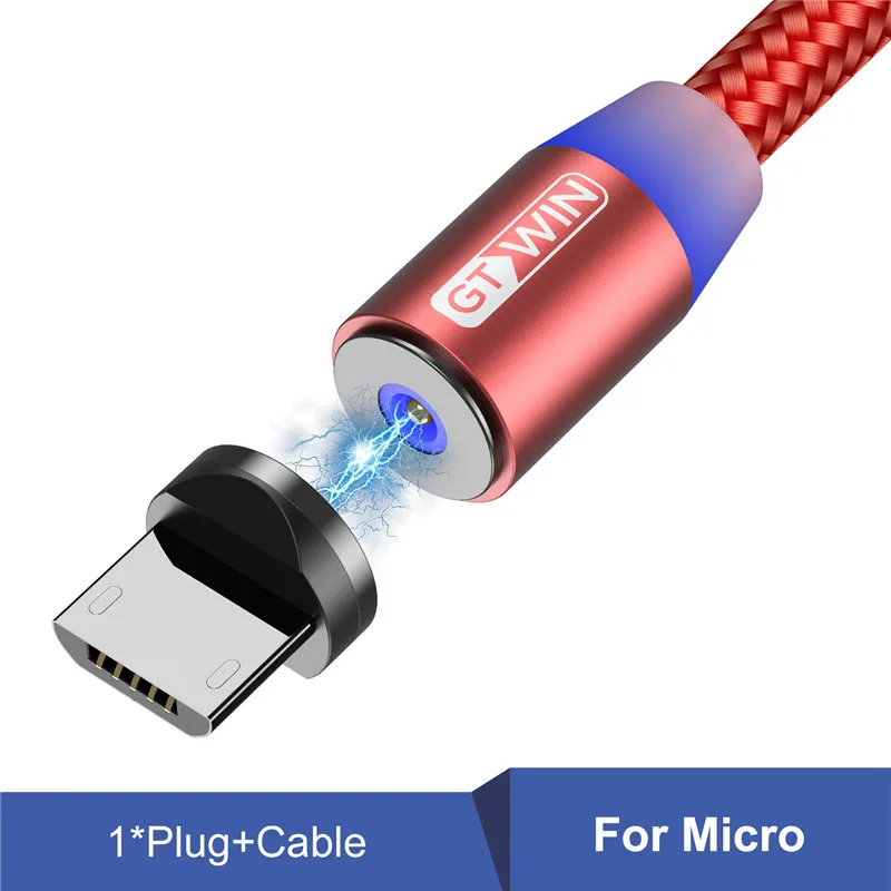 Red for Micro GTWIN Магнитный кабель для быстрой зарядки Micro usb type C зарядное устройство для iPhone 11 XR 7 samsung S9 S10 быстро магнитные телефонные кабели 1 м/2 м/3 м - Цвет: Red for Micro