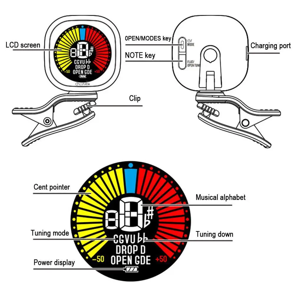 

Cherub Rechargeable Guitar Tuner Clip on Tuner Lcd Guitar Supplies Violin Accessories Guitar For Chromatic Tuning Tools Uku Y8I2