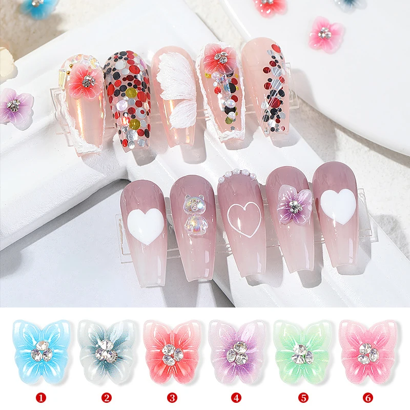

60Pcs Nail Art Rhinestones Decorations Butterfly Heap Rhinestone 5D Embossed Flower Manicure Gradient Ripple Petal Nails Jewelry