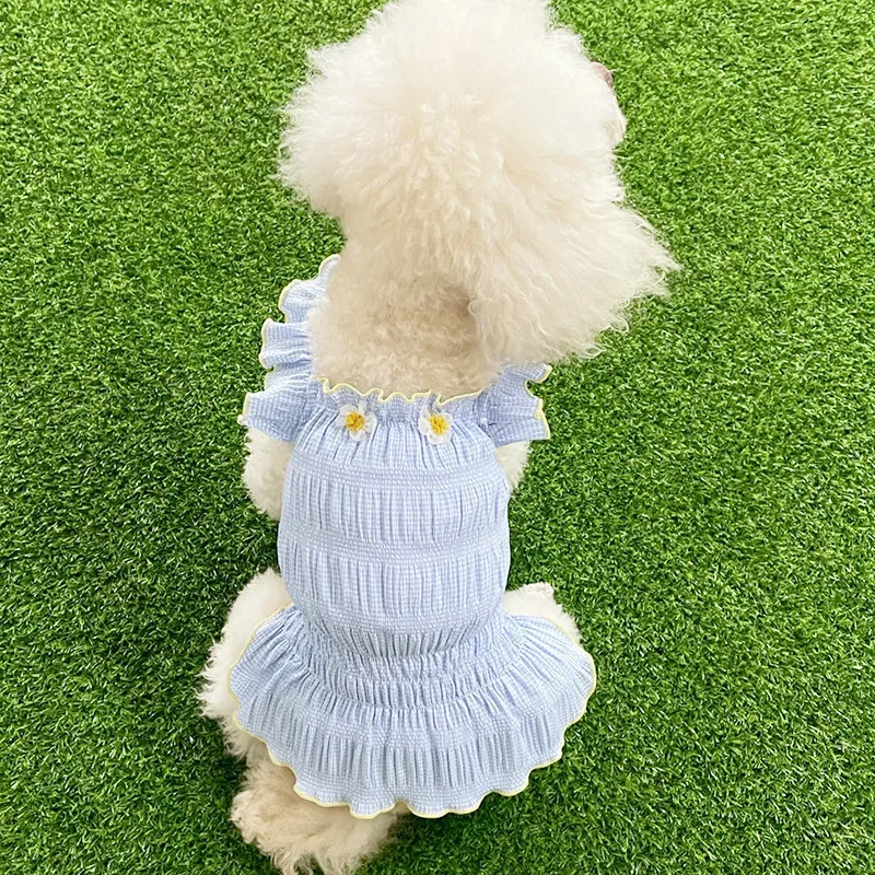 

Dog Floral Dress Summer Ruffle Sleeves Casual Y2K Little Puppy Fashion Pet Clothes Boho Beach Ruched Korean Cat Flower Sundress