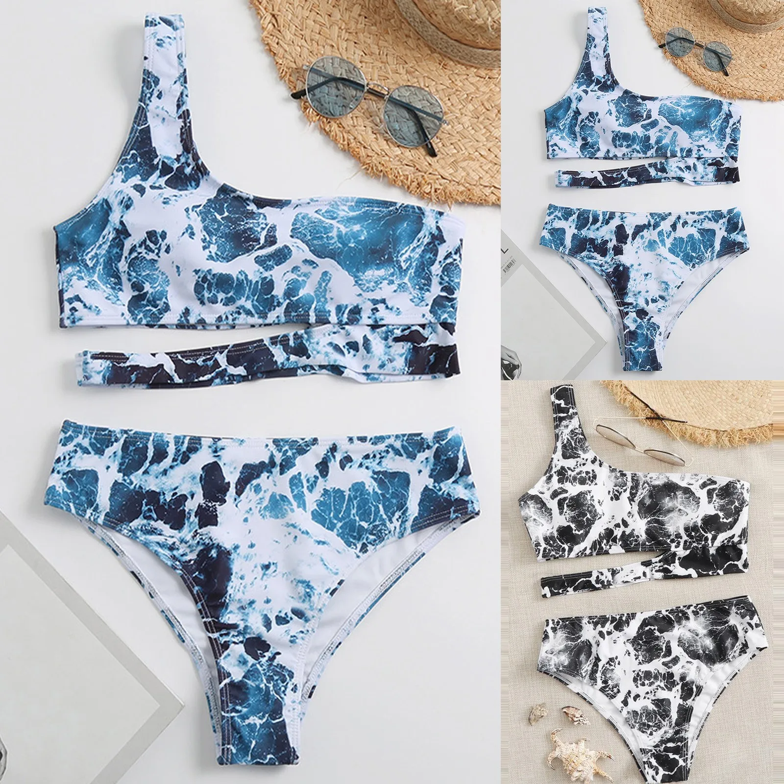 

Free Shipping Women's Sexy High Breast Contrast Gradient Split Bikini Set One Piece Swimsuit Bikini de playa sexy traje de bao