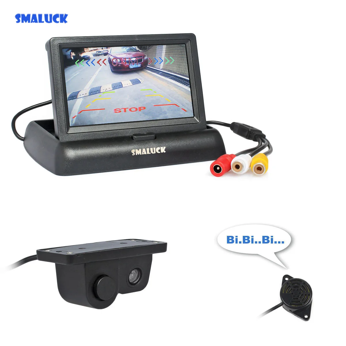 

SMALUCK 4.3 Inch Foldable Rear View Monitor Car Monitor + Waterproof Video Parking Radar Sensor Car Camera Parking System