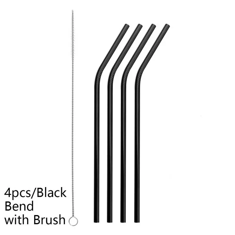 4 Black Bent 4/8 шт 7 цветов металлическая соломинка из нержавеющей стали для питья в многоразовых соломинках - Цвет: 4 Black Bent