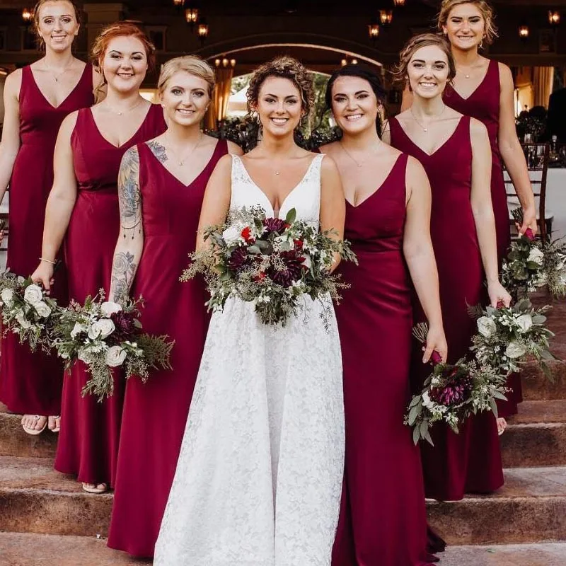 

Новое поступление, длинное платье подружки невесты с юбкой-годе, Бордовое платье подружки невесты, длинные платья подружки невесты 2020, плат...