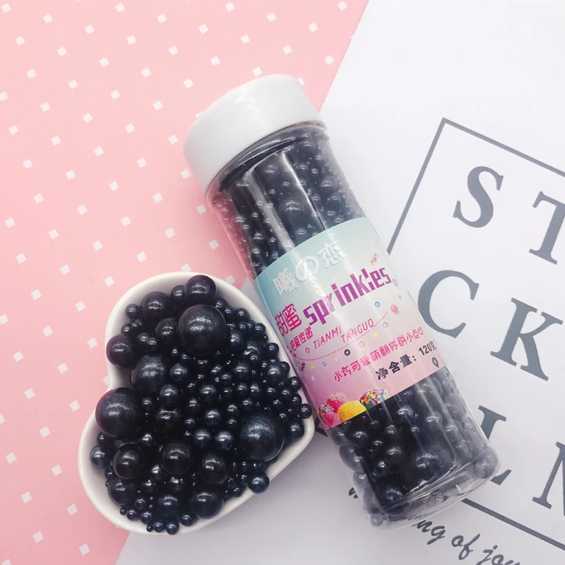 Съедобные сахара бусины большие черные жемчужные поделки Хэллоуин торт посыпать