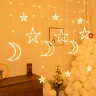 СВЕТОДИОДНЫЕ гирлянды в виде луны и звезд, Рождественская Новогодняя гирлянда для занавесок, праздвечерние чное украшение для дома, спальни, Рамадан, Карим