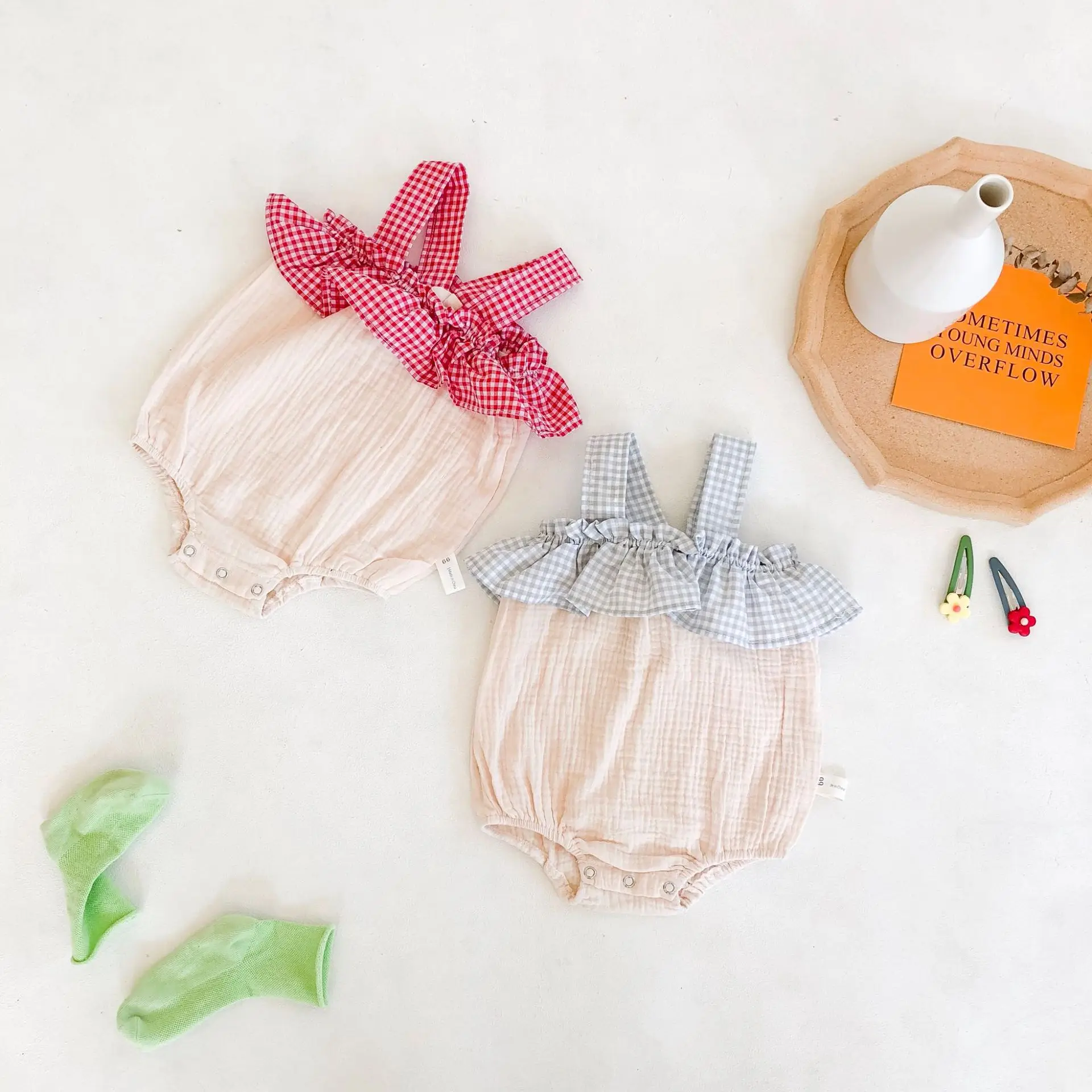 Детский клетчатый комбинезон для новорожденных летняя одежда младенцев из