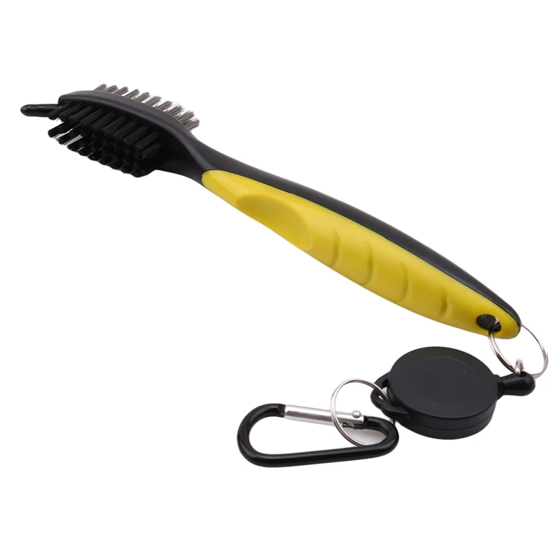 

Golf Club Cleaning Brush Double-Side With Keychain for Golf Club with Retractable Zip-line Tool