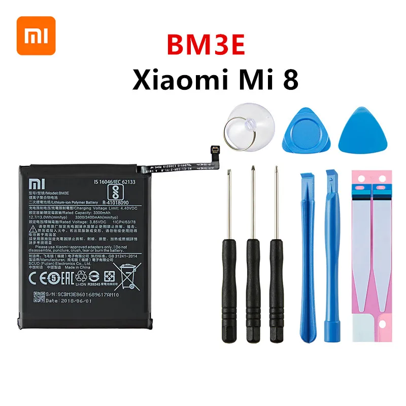 xiao mi 100 orginal bm3e 3400mah battery for xiaomi mi 8 mi8 m8 bm3e high quality phone replacement batteries tools free global shipping