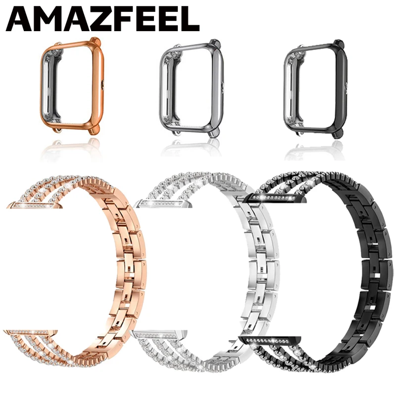 2 шт./лот ремешок для часов с бриллиантами Amazfit Bip металлический браслет Huami Lite S