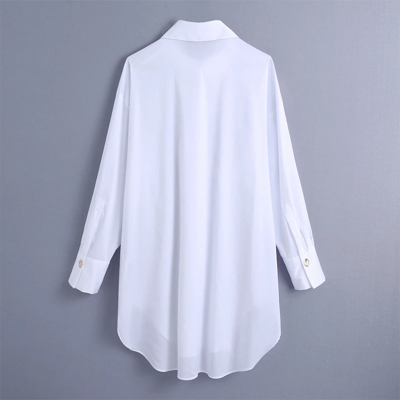 

Summer women's casual solid color lapel long-sleeved loose long shirt