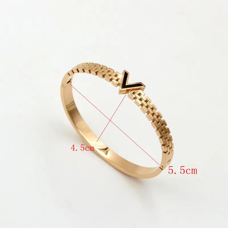 Женская бижутерия черный эмалированный браслет с буквой V для женщин и мужчин