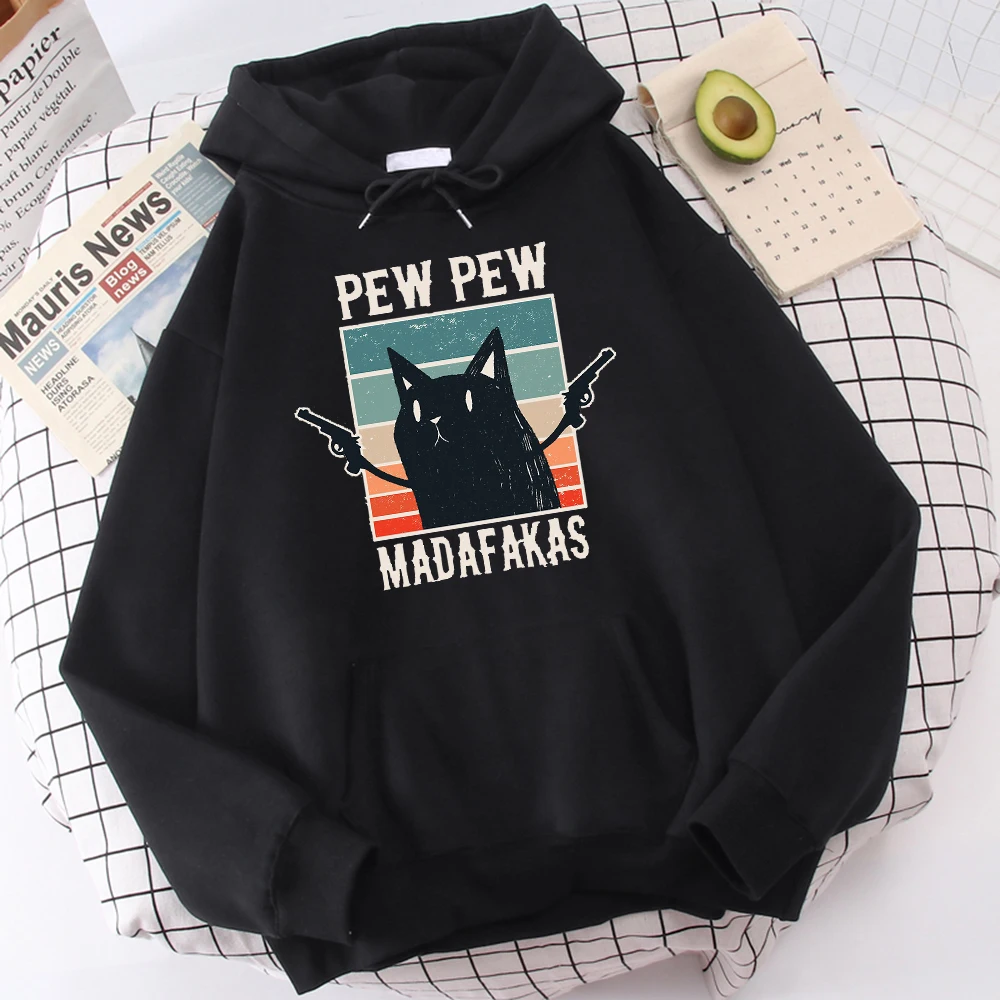 

Мужские толстовки Pew Madafakas, теплая утепленная одежда с принтом, милая аниме двойная худи с котом, новый пуловер с круглым вырезом и карманами,...