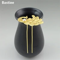 bastiee luxury hair stick hmong jewelry peacock golden plated miao 999 sterling silver pearl hair fork for women