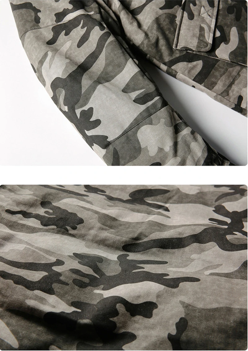 

RHYMONSTER Camouflage Warm Turn-Down Collar Thick Parkas 2021 Hip Hop Fashion Zipped Outwear Mens High Street Casual Loose Coats