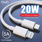 20 Вт PD кабель для быстрой зарядки для iPhone 11 12 13 Pro Max Mini XR XS X 8 Plus SE 2020 5A USB Type C Charge Data Sync Cord