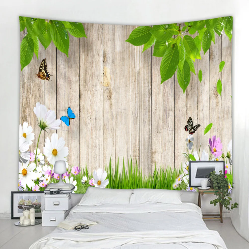 Деревянная доска зеленый лист фон полиэстер печать тонкая ПРИШИТАЯ гобелен