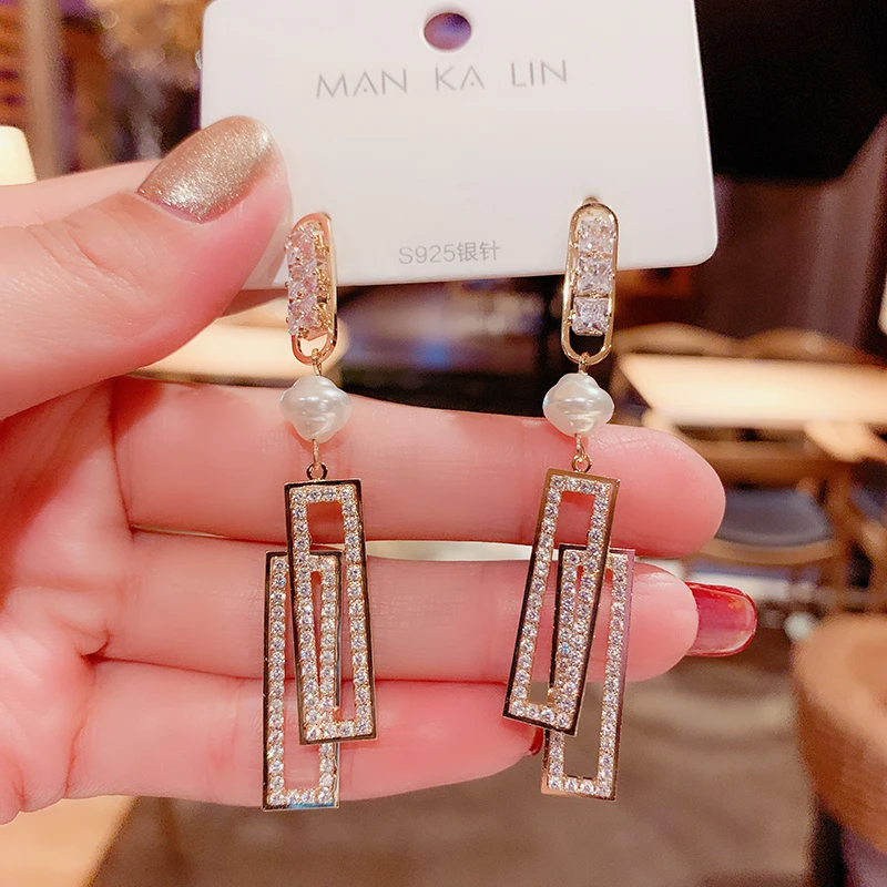 Женские длинные серьги прямоугольные циркониевые холодного ветра 2021 - купить по