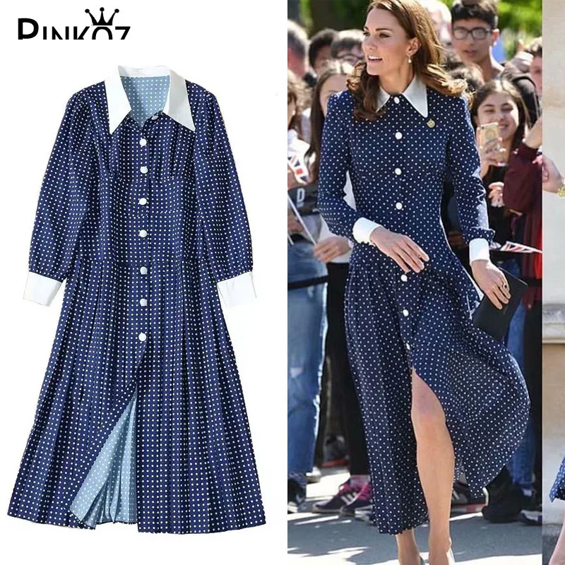 Pinkoz стиль знаменитостей Кейт Миддлтон платье принцессы с принтом в горошек