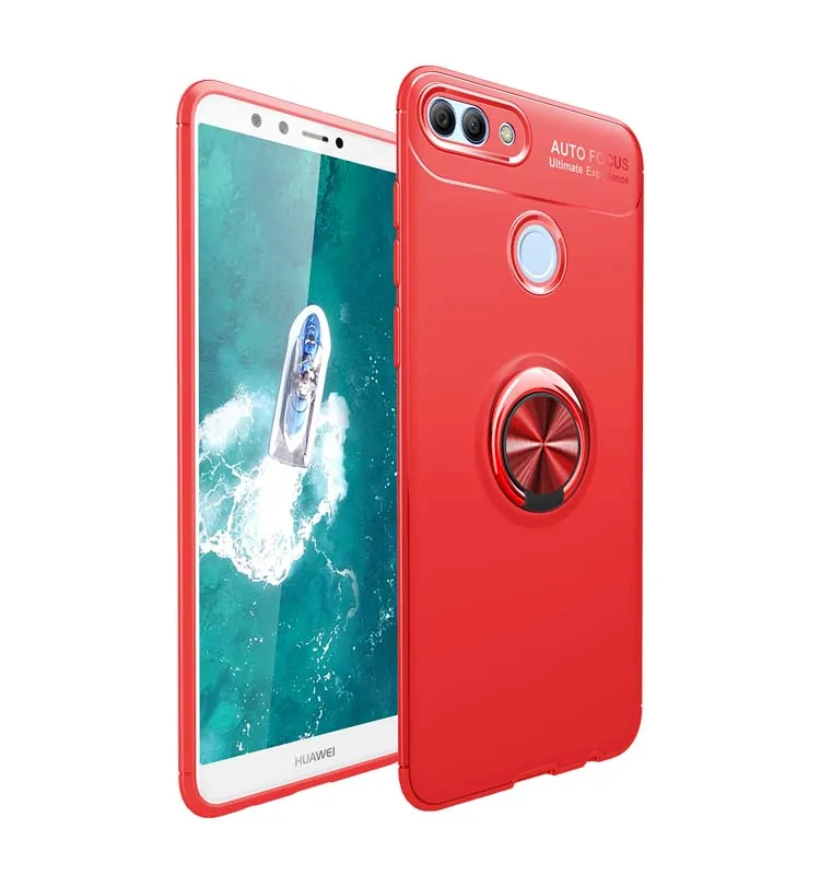 Red Red Чехол Tsimak для huawei Y5 Y6 Pro Y7 Y9 Prime, Силиконовый противоударный чехол для телефона с магнитным кольцом для автомобиля - Цвет: Red Red