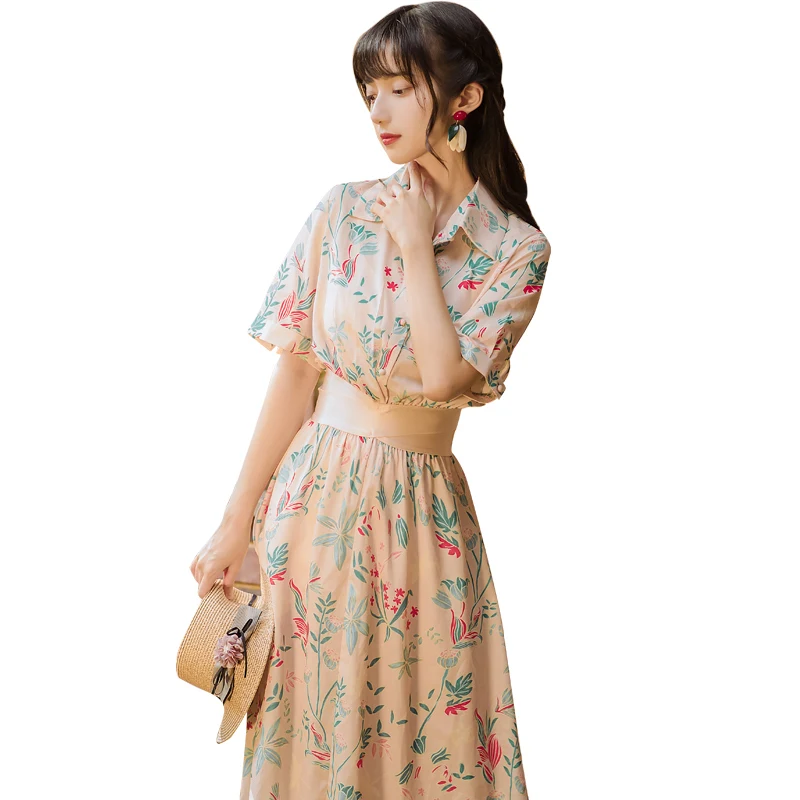 

COIGARSAM Fashion Floral Print Women Long dress New Spring Dresses Design And Color 3578
