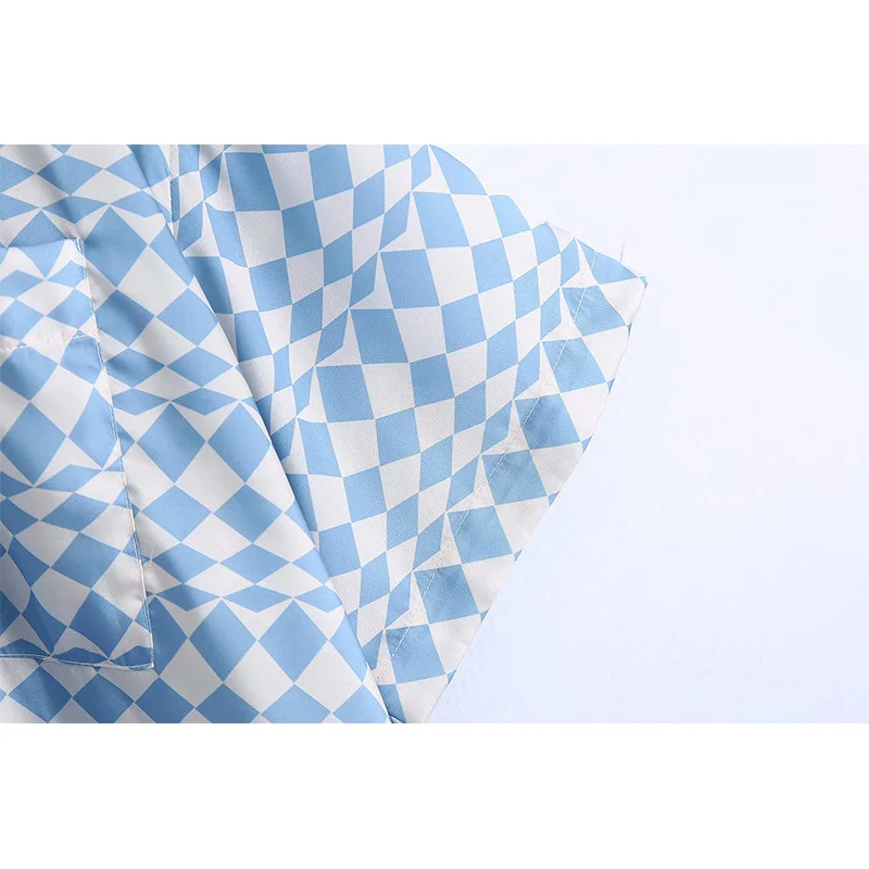 

2021 New Women 2 Piece Set Geometric Printed Loose Shirt and Trousers Oversized Blouse Trousers Woman Pajama style Sets Outfits